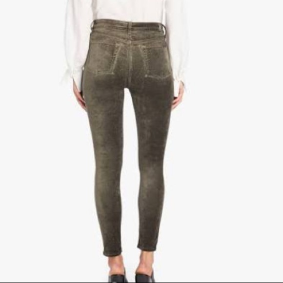 7 For All Mankind High Waist Ankle Skinny Velour Pants in Green - Picture 2 of 16